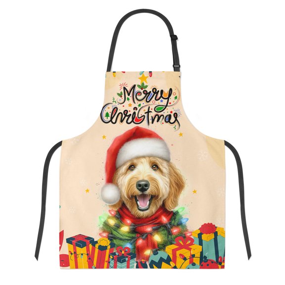 Merry Christmas Santa Goldendoodle Scarf Twinkling Lights Xmas Holiday Apron Doodle Dog Lover Gifts Idea for Cooking Grilling Baking Painting Gardening - 00022