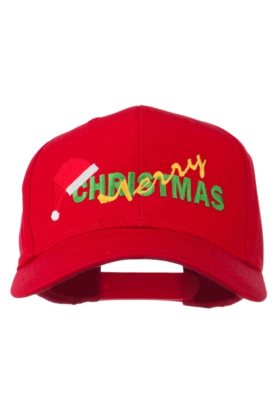 Merry Christmas Santa Hat Embroidered Cap - Red OSFM