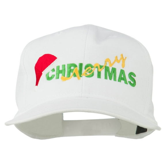 Merry Christmas Santa Hat Embroidered Cap - White OSFM