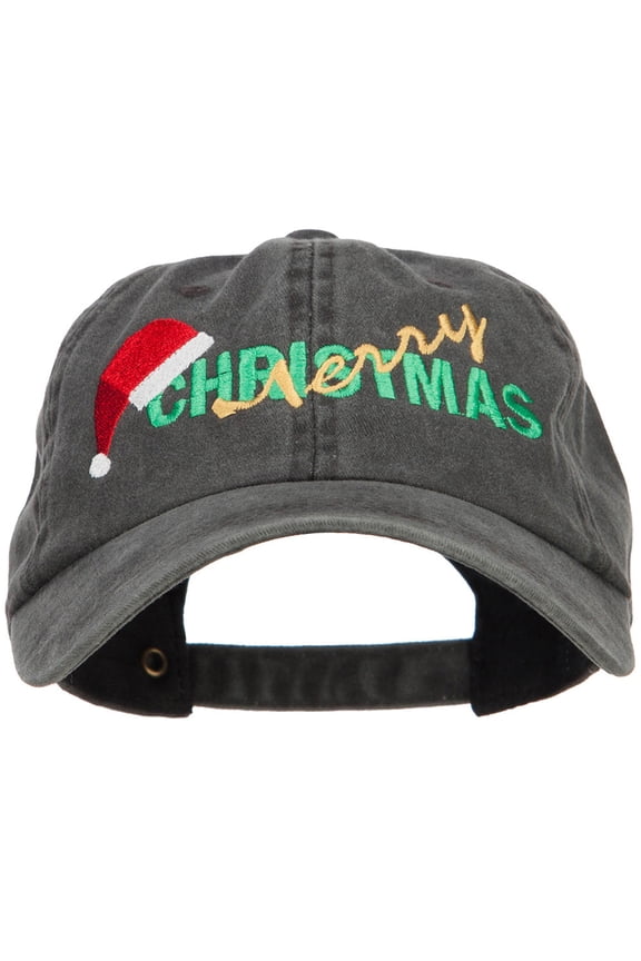 Merry Christmas Santa Hat Embroidered Unstructured Cap - Black OSFM