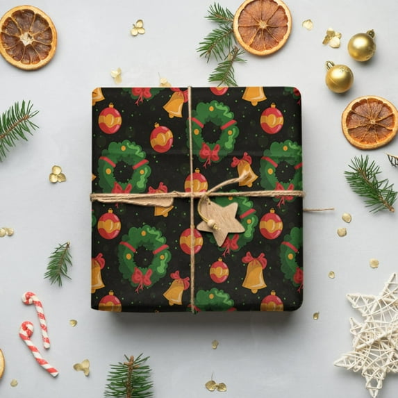 Merry Christmas Santa Hat Pattern Wrapping Paper for Festival Parties Wedding Birthday Xmas Wrap Pack of 5 19x27.5 Multicolor/ Christmas Wrapping Paper Garland on Black Background