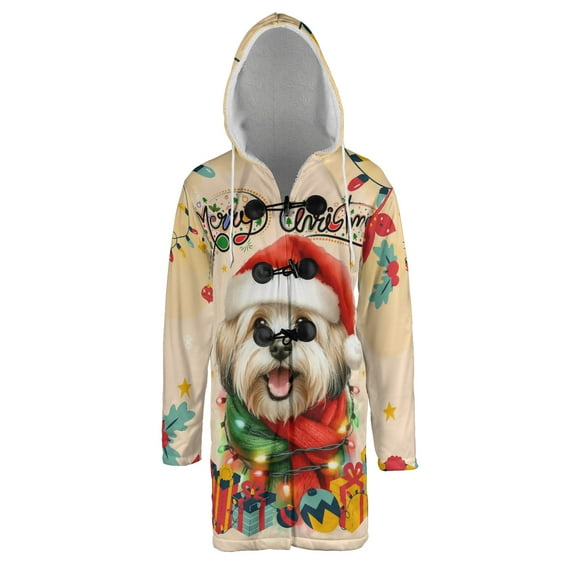 Merry Christmas Santa Havanese Scarf Twinkling Lights Xmas Holiday All Over Print 3D Hooded Duffle Toggle Coat Havanese Dog Lover Gifts Idea - 00022