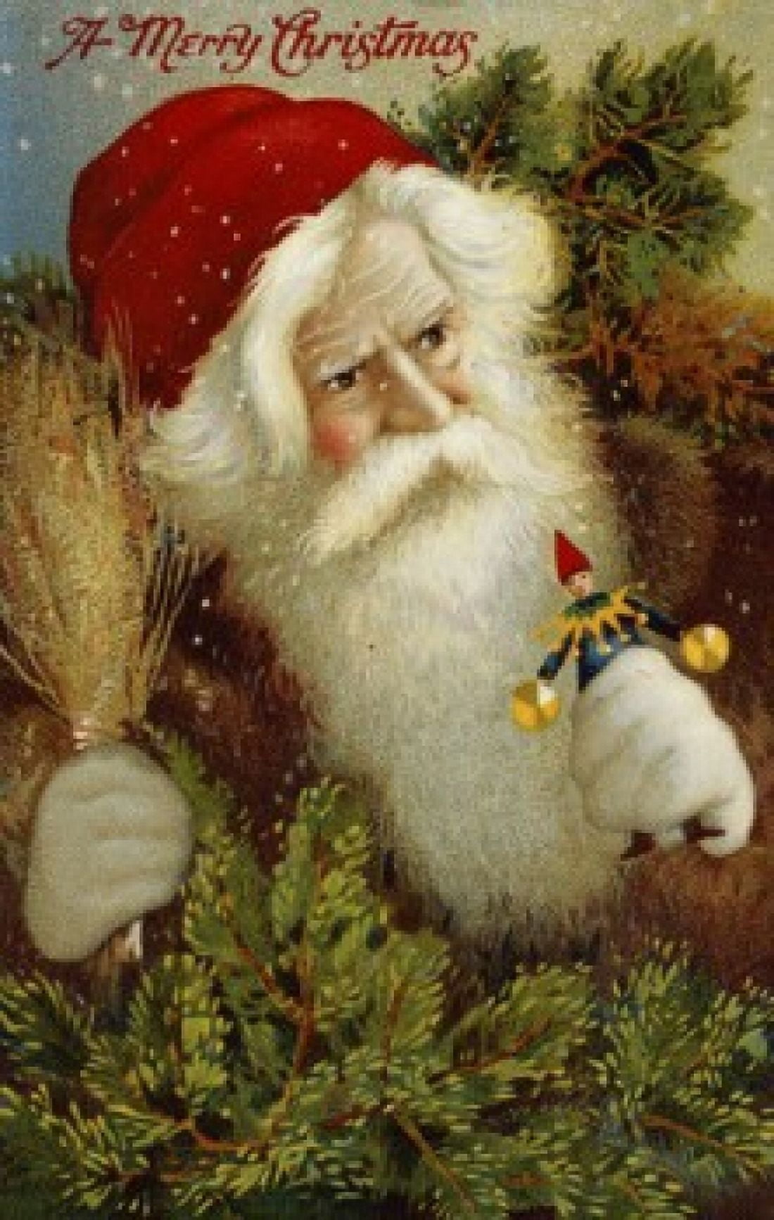 Merry Christmas Santa Holding a Doll Nostalgia Cards Canvas Art - (18 x 24)
