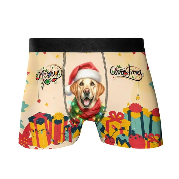 Merry Christmas Santa Labrador Retriever Scarf Twinkling Lights Xmas Holiday All Over Print Boxer Briefs Underwear for Men Dad Lab Dog Lover Gifts - 00022
