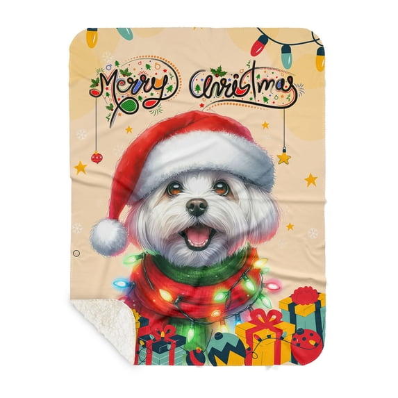 Merry Christmas Santa Maltese Scarf Twinkling Lights Xmas Holiday Cozy Sherpa Blanket Maltese Dog Lover Gifts Idea Warm Soft Throw Blanket - 00022