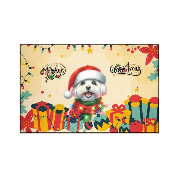 Merry Christmas Santa Maltese Scarf Twinkling Lights Xmas Holiday Indoor Rug Maltese Dog Lover Gifts Idea Carpet Living Bed Room Sofa Home Decor - 00022
