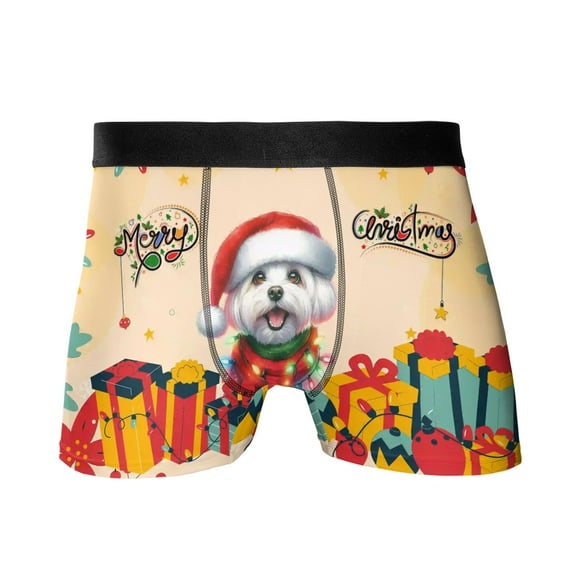 Merry Christmas Santa Maltese Scarf Twinkling Lights Xmas Holiday All Over Print Boxer Briefs Underwear for Men Dad Maltese Dog Lover Gifts Idea - 00022