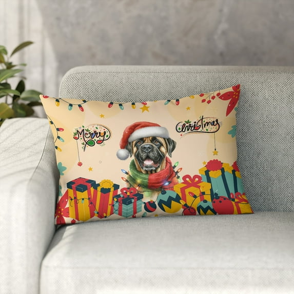 Merry Christmas Santa Mastiff Scarf Twinkling Lights Xmas Holiday Pillowcase Double Sided Mastiffs Dog Lover Gifts Idea Pillow Case Covers - 00022