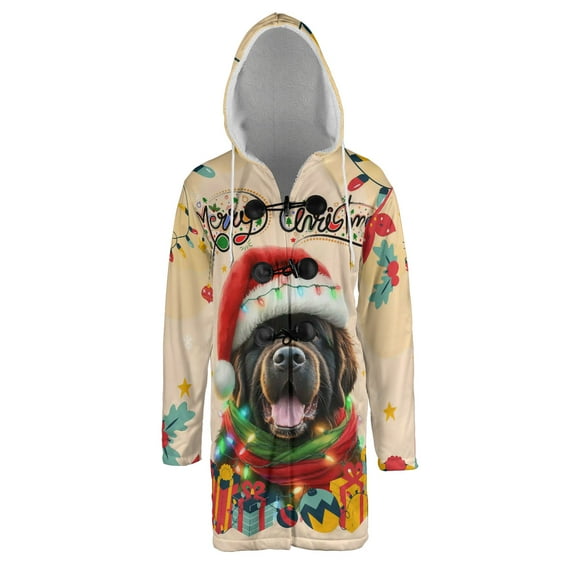 Merry Christmas Santa Newfoundland Scarf Twinkling Lights Xmas Holiday All Over Print 3D Hooded Duffle Toggle Coat Newfie Dog Lover Gifts - 00022