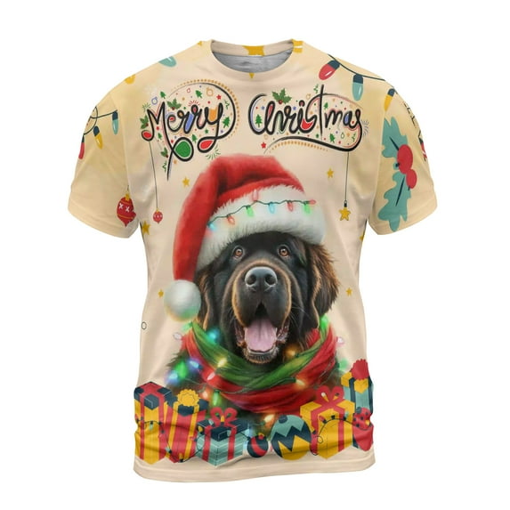 Merry Christmas Santa Newfoundland Scarf Twinkling Lights Xmas Holiday All Over Print 3D Shirt Unisex Merch Newfie Dog Lover Gifts - 00022