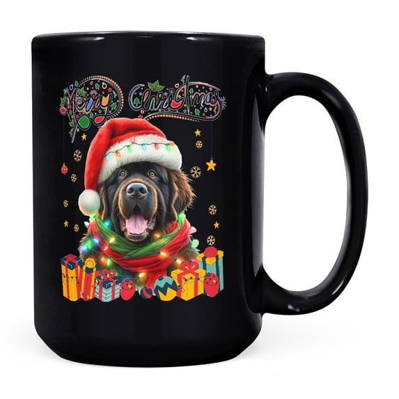 Merry Christmas Santa Newfoundland Scarf Twinkling Lights Xmas Holiday Mug Newfie Dog Lover Gifts Coffee Tea Cup - 00022