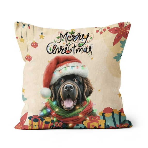 Merry Christmas Santa Newfoundland Scarf Twinkling Lights Xmas Holiday Pillow Cushion Double Sided Newfie Dog Lover Gifts Throw Pillow - 00022