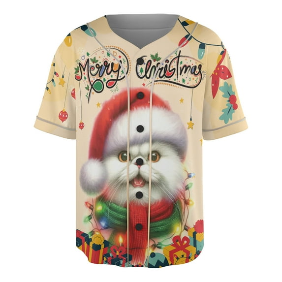 Merry Christmas Santa Persian Scarf Twinkling Lights Xmas Holiday All Over Print 3D Baseball Shirt Cat Lover Kitten Owner Gifts Softball Sport - 00022