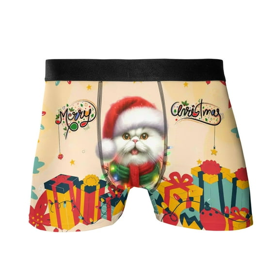 Merry Christmas Santa Persian Scarf Twinkling Lights Xmas Holiday All Over Print Boxer Briefs Underwear for Men Dad Cat Lover Kitten Owner Gifts - 00022