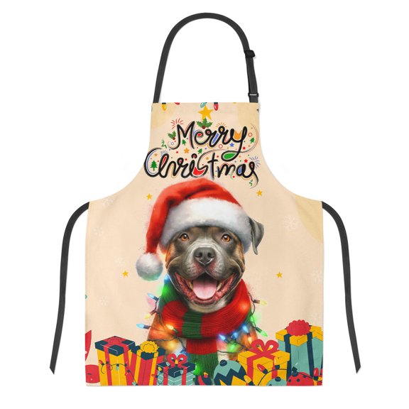Merry Christmas Santa Pitbull Scarf Twinkling Lights Xmas Holiday Apron Terrier Dog Lover for Cooking Grilling Baking Painting Gardening - 00022