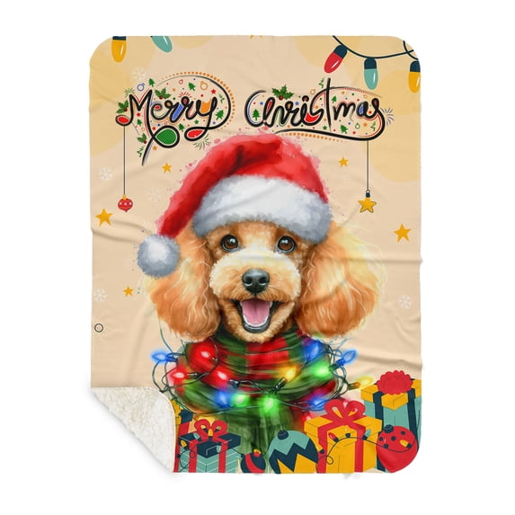 Merry Christmas Santa Poodle Scarf Twinkling Lights Xmas Holiday Cozy Sherpa Blanket Poodles Dog Lover Gifts Idea Warm Soft Throw Blanket - 00022