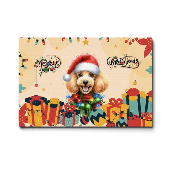 Merry Christmas Santa Poodle Scarf Twinkling Lights Xmas Holiday Horizontal Matte Canvas Poster Poodles Dog Lover Gifts Idea Wall Art Home Decor - 00022