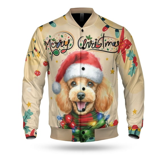 Merry Christmas Santa Poodle Scarf Twinkling Lights Xmas Holiday All Over Print 3D Baseball Jacket Poodles Dog Lover Gifts Idea Bomber Jacket Softball - 00022