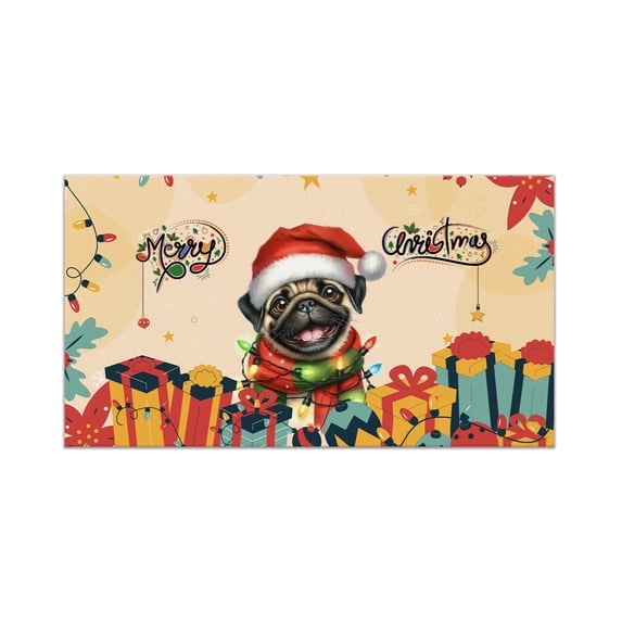 Merry Christmas Santa Pug Scarf Twinkling Lights Xmas Holiday Doormat Dog Lover Gifts Indoor Outdoor Welcome Mat - 00022