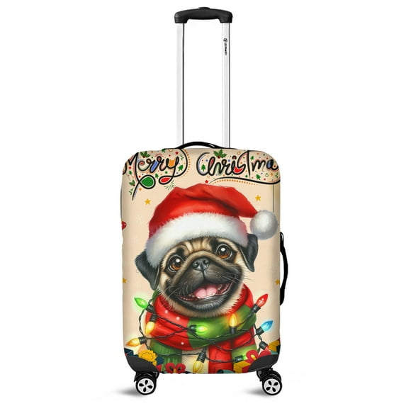 Merry Christmas Santa Pug Scarf Twinkling Lights Xmas Holiday Travel Luggage Cover Dog Lover Gifts Suitcase Dust Protective Decor - 00022