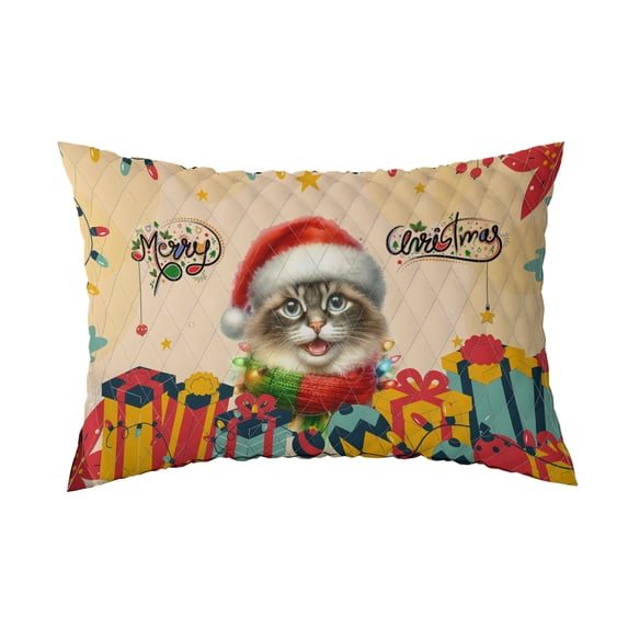 Merry Christmas Santa Ragdoll Scarf Twinkling Lights Xmas Holiday Quilt Pillowcase Cat Lover Kitten Owner Gifts Idea Throw Pillow Cover Bed Home Decor - 00022