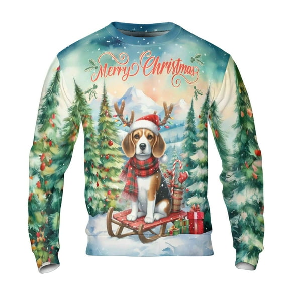 Merry Christmas Santa Reindeer Antlers Beagle Sleigh Xmas Winter Holiday All Over Print 3D Sweatshirt Unisex Merch Beagles Dog Lover Gifts Idea - 00023