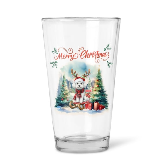 Merry Christmas Santa Reindeer Antlers Bichon Frise Sleigh Xmas Winter Holiday 16oz Pint Beer Glass Mug Bichons Dog Lovers Gifts Idea Beer Glasses Cup - 00023