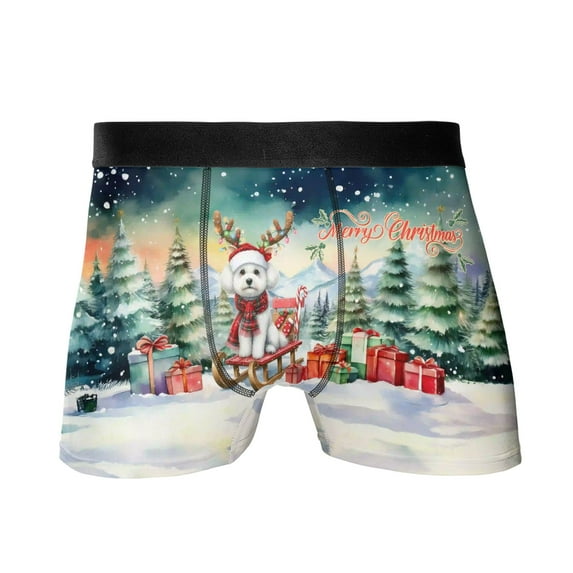 Merry Christmas Santa Reindeer Antlers Bichon Frise Sleigh Xmas Winter Holiday All Over Print Boxer Briefs Underwear for Men Dad Bichons Dog Lovers Gifts Idea - 00023