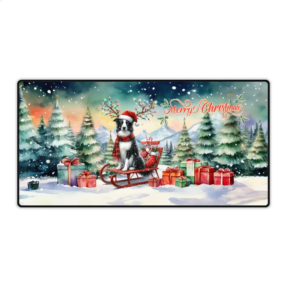 Merry Christmas Santa Reindeer Antlers Border Collie Sleigh Xmas Winter Holiday Desk Mat Full Keyboard Mouse Pad Borders Dog Lovers Gifts Idea Large Mousepad - 00023
