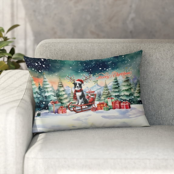 Merry Christmas Santa Reindeer Antlers Border Collie Sleigh Xmas Winter Holiday Pillowcase Double Sided Borders Dog Lovers Gifts Idea Pillow Case Covers - 00023