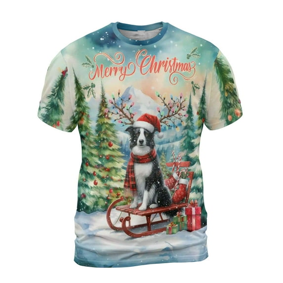 Merry Christmas Santa Reindeer Antlers Border Collie Sleigh Xmas Winter Holiday All Over Print 3D Shirt Unisex Merch Borders Dog Lovers Gifts Idea - 00023