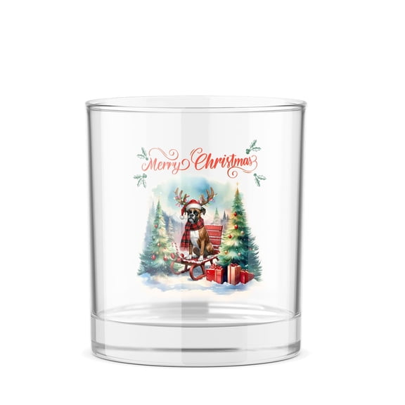 Merry Christmas Santa Reindeer Antlers Boxer Sleigh Xmas Winter Holiday 11oz Whiskey Glass Mug Boxers Dog Lover Gifts Idea Whiskey Cocktail Glasses Cup - 00023