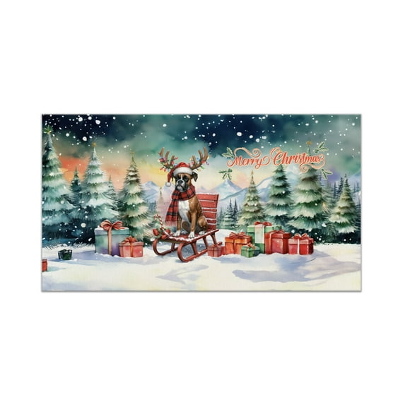 Merry Christmas Santa Reindeer Antlers Boxer Sleigh Xmas Winter Holiday Doormat Boxers Dog Lover Gifts Idea Indoor Outdoor Welcome Mat - 00023