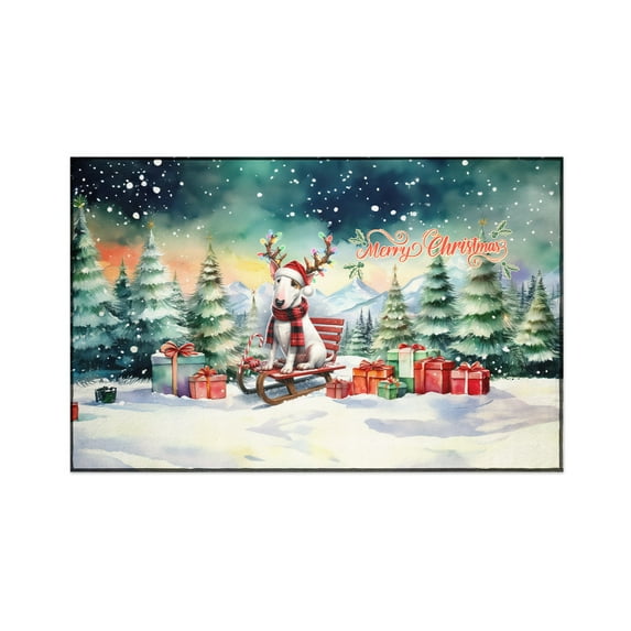 Merry Christmas Santa Reindeer Antlers Bull Terrier Sleigh Xmas Winter Holiday Indoor Rug Bully Dog Lovers Gifts Idea Carpet Living Bed Room Sofa Home Decor - 00023