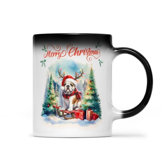 Merry Christmas Santa Reindeer Antlers Bulldog Sleigh Xmas Winter Holiday Heat Color Changing Mug Dog Lover Gifts Idea Magic Coffee Mug - 00023