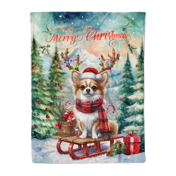 Merry Christmas Santa Reindeer Antlers Chihuahua Sleigh Xmas Winter Holiday Cozy Fleece Blanket Dog Lover Gifts Idea Warm Soft Throw Blanket - 00023