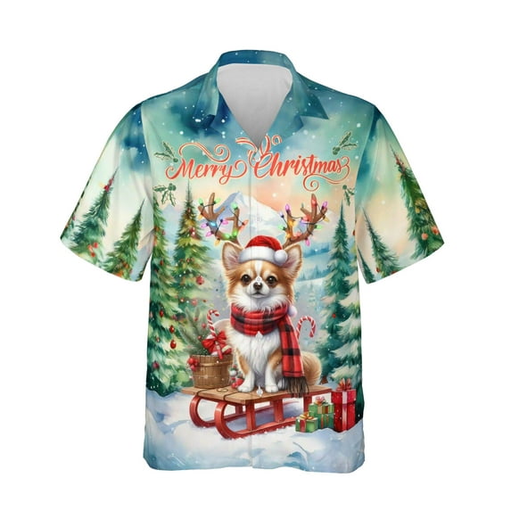 Merry Christmas Santa Reindeer Antlers Chihuahua Sleigh Xmas Winter Holiday Hawaiian Shirt Breathable Summer Unisex Merch Dog Lover Gifts Idea - 00023