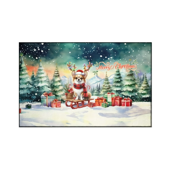 Merry Christmas Santa Reindeer Antlers Chihuahua Sleigh Xmas Winter Holiday Indoor Rug Dog Lover Gifts Idea Carpet Living Bed Room Sofa Home Decor - 00023