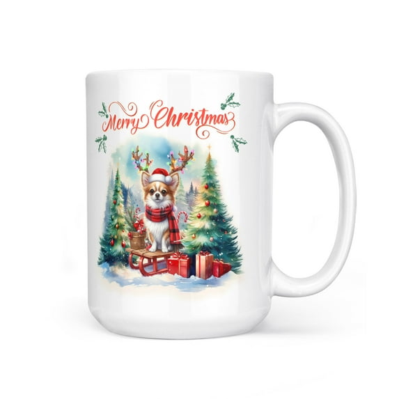 Merry Christmas Santa Reindeer Antlers Chihuahua Sleigh Xmas Winter Holiday Mug Dog Lover Gifts Idea Coffee Tea Cup - 00023