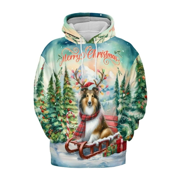 Merry Christmas Santa Reindeer Antlers Collie Sleigh Xmas Winter Holiday All Over Print 3D Hoodie Unisex Merch Hoodies Collie Dog Lover Gifts Idea - 00023