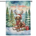 thumbnail image 1 of Merry Christmas Santa Reindeer Antlers Dachshund Sleigh Xmas Winter Holiday House Flag 28x40in Double Sided Wiener Dog Lover Gifts Idea Outdoor Decor - 00023, 1 of 5
