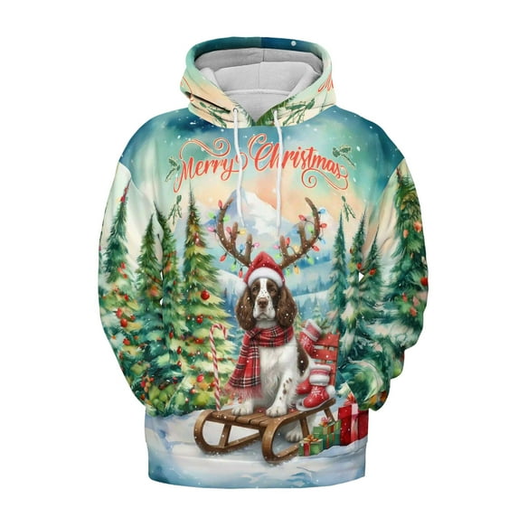 Merry Christmas Santa Reindeer Antlers English Springer Spaniel Sleigh Xmas Winter Holiday All Over Print 3D Hoodie Unisex Merch Hoodies Springers Dog Lover Gifts - 00023