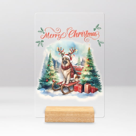 Merry Christmas Santa Reindeer Antlers German Shepherd Sleigh Xmas Winter Holiday Acrylic Plaque Sign Ashwood Base Alsatian Dog Lover Gifts Home Desk Decor - 00023