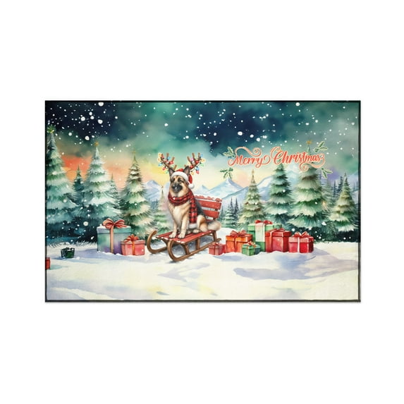Merry Christmas Santa Reindeer Antlers German Shepherd Sleigh Xmas Winter Holiday Indoor Rug Alsatian Dog Lover Gifts Carpet Living Bed Room Sofa Home Decor - 00023
