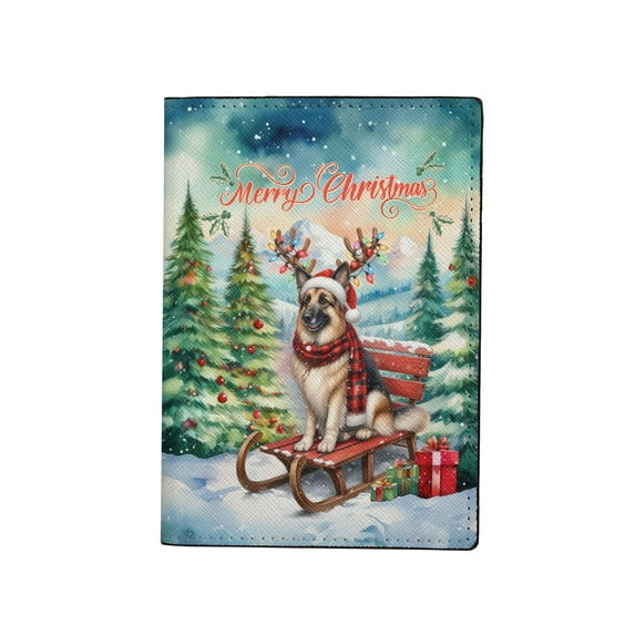 Merry Christmas Santa Reindeer Antlers German Shepherd Sleigh Xmas Winter Holiday Travel Passport Wallet Alsatian Dog Lover Gifts PU Leather Passport Holder Cover - 00023