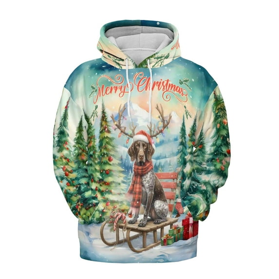 Merry Christmas Santa Reindeer Antlers German Shorthaired Pointer Sleigh Xmas Winter Holiday All Over Print 3D Hoodie Unisex Merch Hoodies GSP Lover Dog Gift - 00023