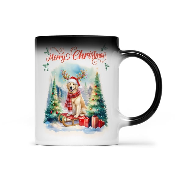 Merry Christmas Santa Reindeer Antlers Golden Retriever Sleigh Xmas Winter Holiday Heat Color Changing Mug Goldens Dog Lover Gifts Idea Magic Coffee Mug - 00023