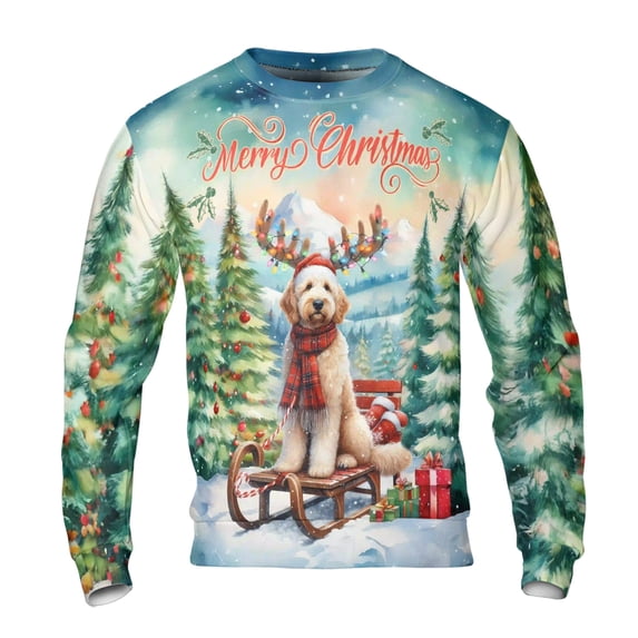 Merry Christmas Santa Reindeer Antlers Goldendoodle Sleigh Xmas Winter Holiday All Over Print 3D Sweatshirt Unisex Merch Doodle Dog Lover Gifts Idea - 00023