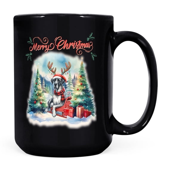 Merry Christmas Santa Reindeer Antlers Great Dane Sleigh Xmas Winter Holiday Mug Danes Dog Lover Gifts Coffee Tea Cup - 00023
