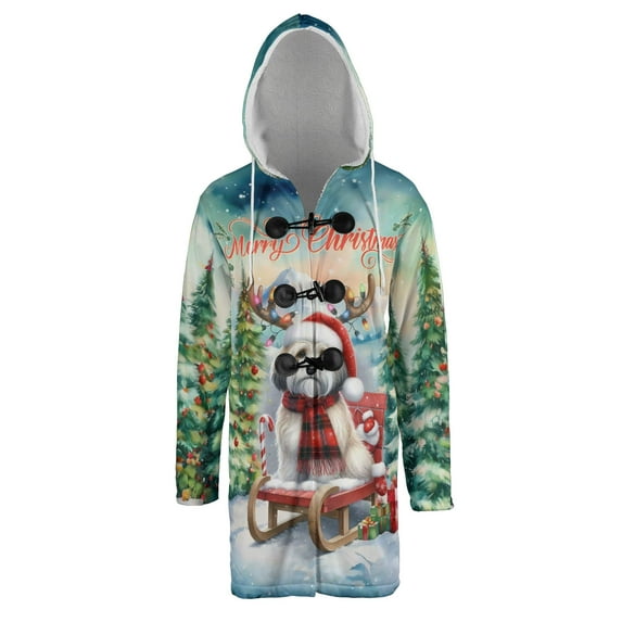 Merry Christmas Santa Reindeer Antlers Havanese Sleigh Xmas Winter Holiday All Over Print 3D Hooded Duffle Toggle Coat Havanese Dog Lover Gifts Idea - 00023